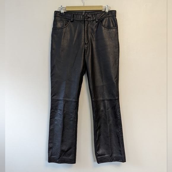 Vintage 90s Y2K Black Leather Straight Leg Pants Minimalist - Picture 15 of 15